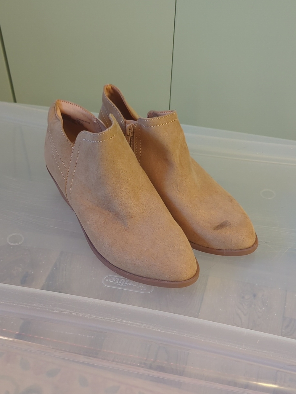 Time and Tru Light Tan Suede Ankle Booties